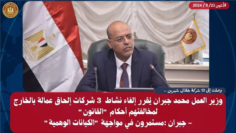 إلغاء نشاط  3 شركات إلحاق عمالة بالخارج لمخالفتهم أحكام  القانون