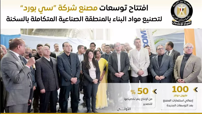 افتتاح توسعات مصنع “سي بورد” لمواد البناء بالعين السخنة