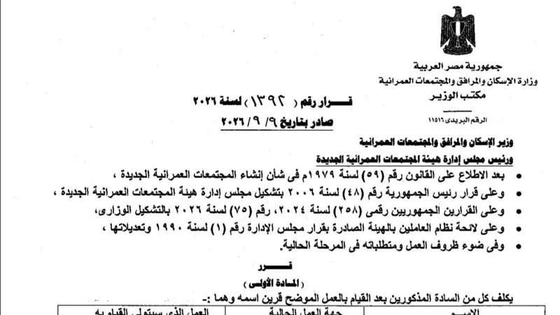 وزيرة الإسكان تصدر قرارًا بتغييرات قيادية في أجهزة المدن الجديدة