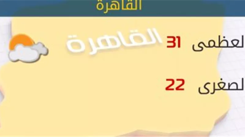 الأرصاد: طقس اليوم مائل للحرارة.. والعظمى بالقاهرة 31 درجة