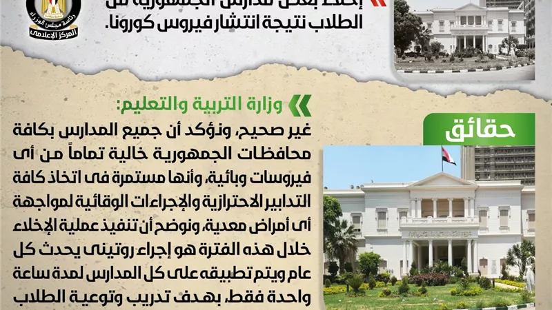 الحكومة تنفي إخلاء بعض المدارس من الطلاب نتيجة انتشار فيروس كورونا
